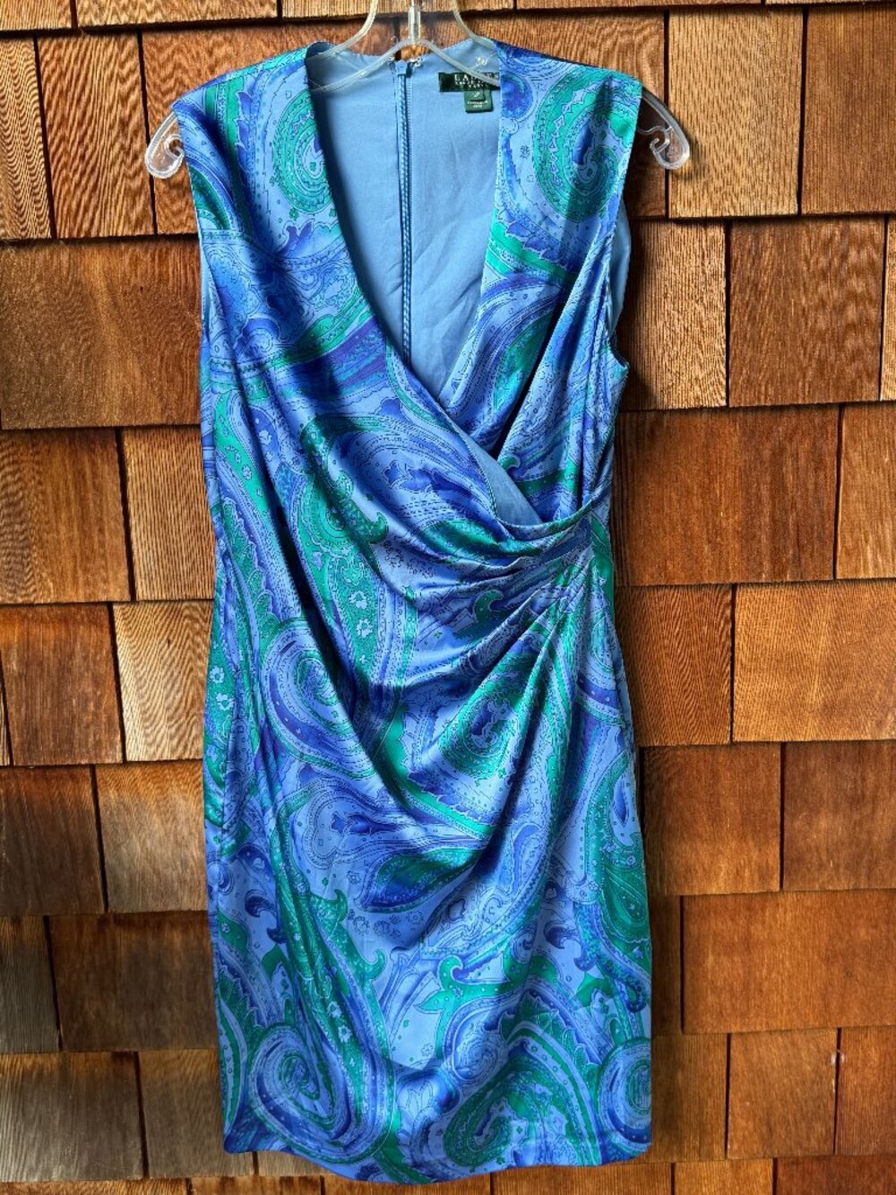EUC Ralph Lauren Blue Paisley Silky Surplice Neck Party Dress in Women's 12P